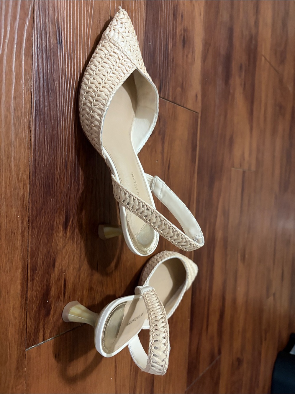 ANTONIO MELANI Cream Braided Pointed Slingback Flats - Picture 2 of 3